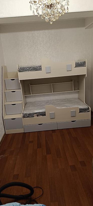 İkimərtəbəli uşaq çarpayıları: Oğlan və qız üçün, Yeni, Çarpayı, Matras ilə, Siyirməli, Laminat — 6