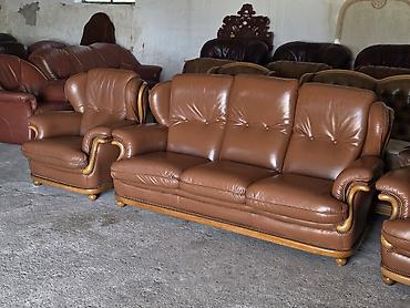 Stilske garniture: Kožna garnitura za dnevni boravak – set 1 - Sastav: trosed sa tri — 3