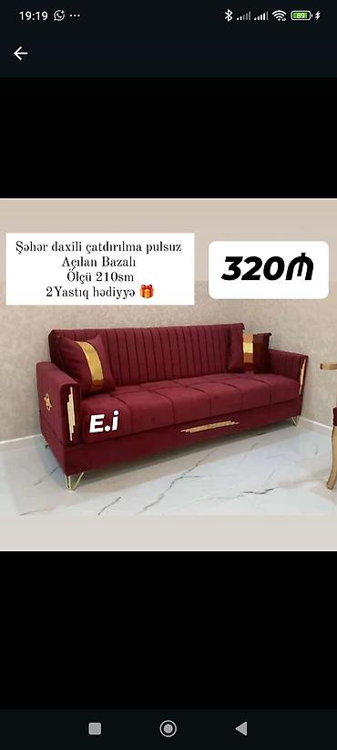 ucuz divan: Açılan-bazalı divan - Ölçü: 210 sm - Rəng: tünd bordo, qızılı dekor — 1