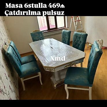 Masa və oturacaq dəstləri: Mebel dəsti – masa və 6 stul - Klassik üslubda, ağ-krem rəngli masa; — 7