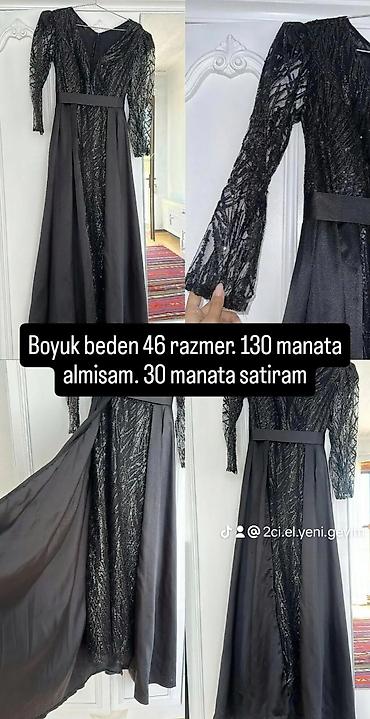 Qara rəngli ziyafət/libas - Ölçü: 46 (böyük bədən) - Parça və dizayn