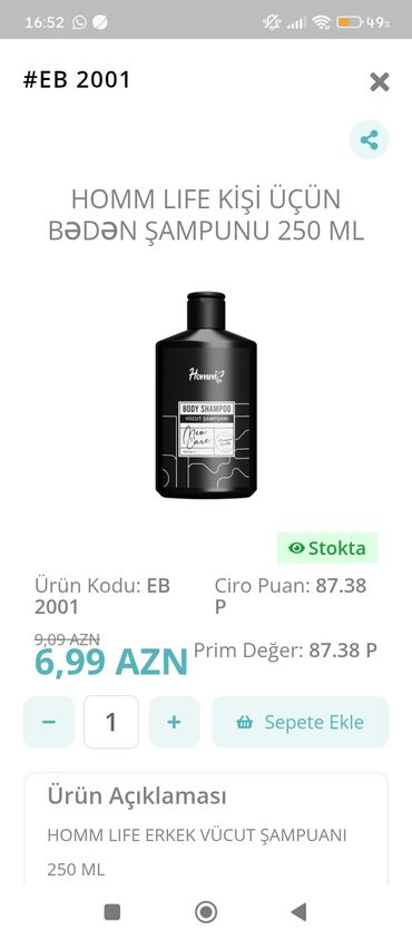 Vitaminlər və BAƏ: HOMM Life Kişi üçün Bədən Şampunu – 250 ml Məhsul kodu: EB 2001