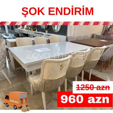 Masa və oturacaq dəstləri: Qonaq otağı üçün, Yeni, Açılan, Kvadrat masa, 6 stul — 11