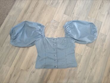 crop top majice new yorker: H&M, L (EU 40), Jeans, Single-colored, color - Light blue