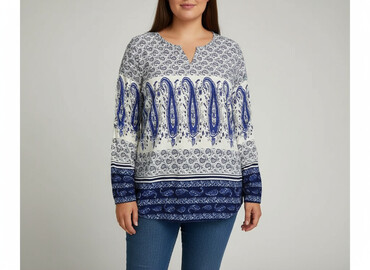 bluzki z długim rękawem plus size: Blue, Women's blouse, size 2XL
