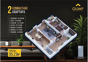 ordo: Студия, 94 м², Кок-Жар ж/м Элитка, 6 этаж, ПСО (под самоотделку) — 3