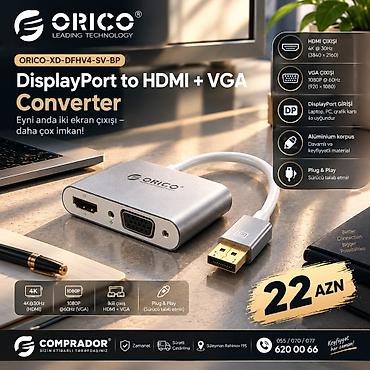 🔥 **ORICO XD-DFHV4-SV-BP – DisplayPort to HDMI + VGA Adapter**