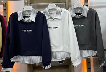 qadin pencekleri: Qadınlar üçün ikiqat görünüşlü svitşot-köynək kombinəsi. - Üst hissə