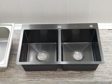 metbex canagi: İki bölməli mətbəx lavabosu – qara paslanmayan polad - Material