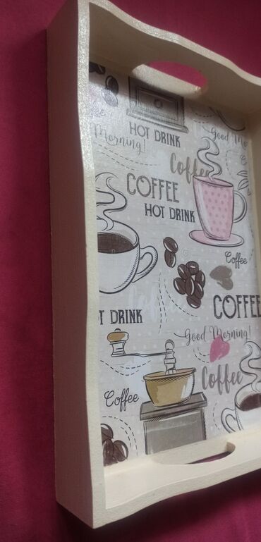 Tacne: Drveni poslužavnik sa motivom kafe - ručna izrada - Materijal: drvo — 2