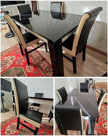 Qonaq otağı üçün, İşlənmiş, Açılan, Dördbucaq masa, 6 stul