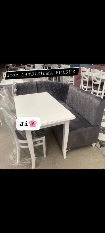 Masa və oturacaq dəstləri: Qonaq otağı üçün, Açılmayan, Dördbucaq masa, 4 stul — 8