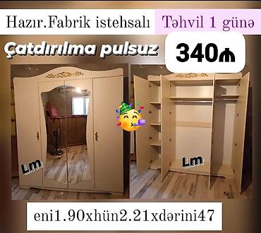 Dolablar: Dolab yeni qarderob paltar dolabı güzgülü 4 qapılı siyirmesiz — 1