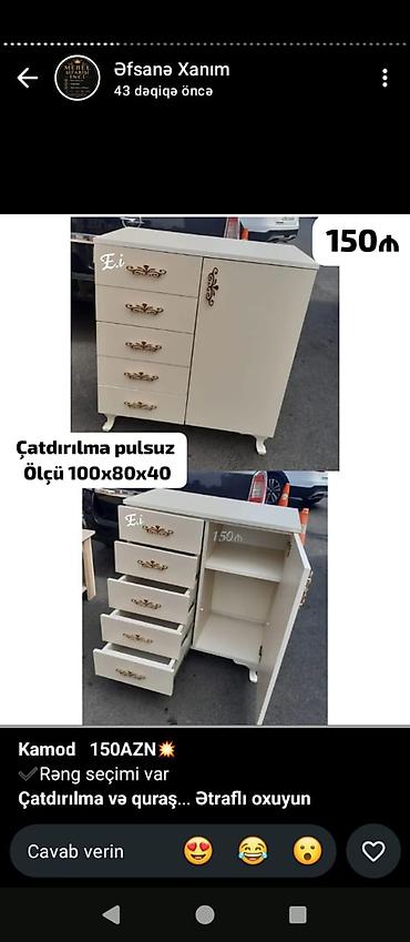 Kamod – 150 AZN Ölçü: 100×80×40 sm Çatdırılma pulsuz lalafo.az -da Kamod – 150 AZN Ölçü: 100×80×40 sm Çatdırılma pulsuz