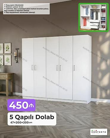 Ev və bağ: 5 qapılı paltar dolabı Ölçülər: 47×200×200 sm Material: 18 mm — 1