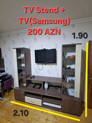 кухонная мебель: ‼️🆘️UYGUN QİYMƏTƏ SATILIR🆘️‼️ 1)TV Stend +Samsung TV- 200 AZN
