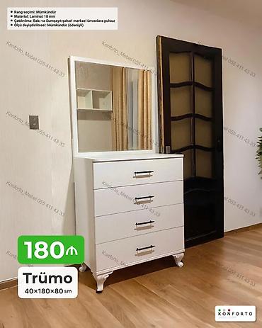 Komodlar: Trümo – 4 çekmecəli güzgülü konsol Ölçü: 40 × 180 × 80 sm Material — 1