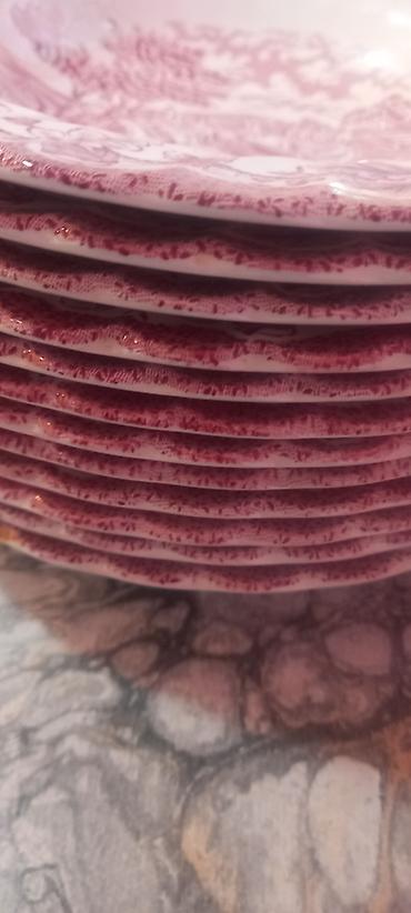 dolcezza solje za caj: Tanjiri,Engleski porcelan,12 roze i set za tortu. Tanjir dubok,komad — 2