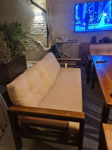 Bağ, çöl mebeli: Bağ/balkon üçün taxta mebel dəsti - Tərkib: 1 ədəd 3 nəfərlik divan — 2