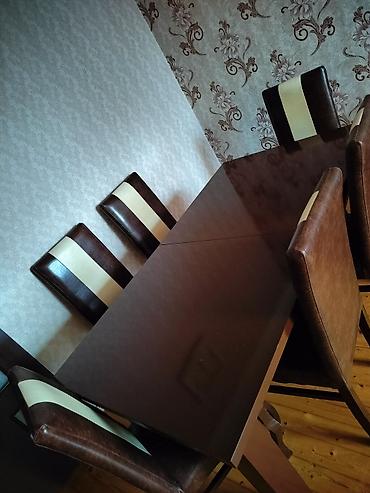 Qonaq otağı üçün dəst – masa və 6 stul - Masa: düzbucaqlı forma, tünd