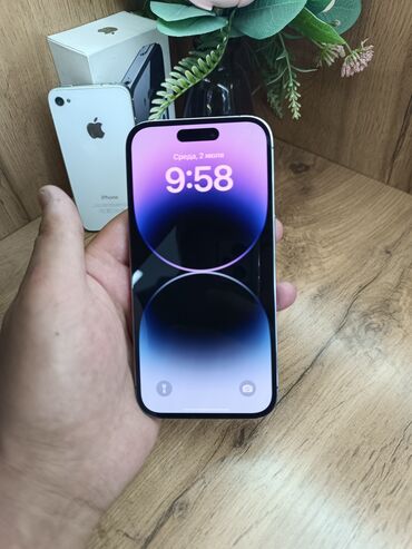 чехол для airpods про: IPhone 14 Pro, Б/у, 128 ГБ, Deep Purple, Зарядное устройство, Защитное стекло, Чехол, 86 %