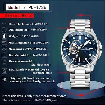 Ručni satovi: PAGANI DESIGN PD-1736 -Plava- Seiko Automatik mehanizam Potpuno nov — 10
