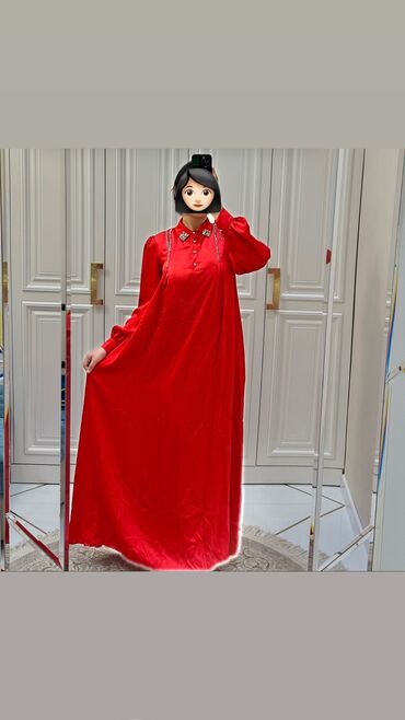 красный платье: Вечернее платье, Длинная модель, С рукавами, Камни