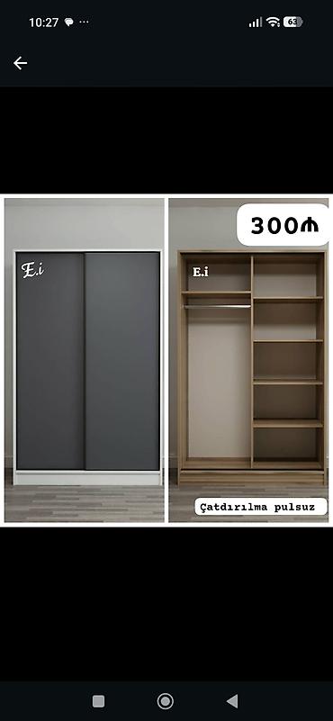 İki qapılı sürgülü dolab - Minimalist dizayn: ağ karkas, tünd boz