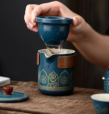 çay dəsti: Çay dəsti, rəng - Göy, Keramika, 3 nəfərlik — 8
