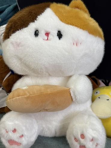 Игрушки: Мягкие игрушки — набор Описание: - Плюшевый котик-бродячка с багетом — 40