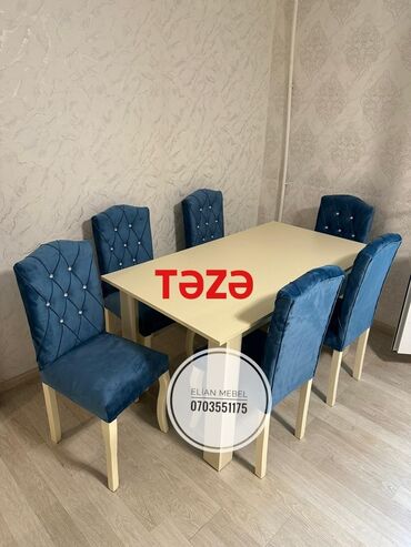 tək masalar: Qonaq otağı üçün, Yeni, Açılmayan, Dördbucaq masa, 6 stul, Azərbaycan