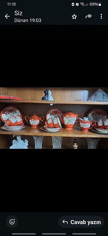 cay: Çay dəsti, rəng - Qırmızı, Farfor — 1