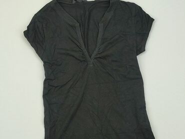 czarne t shirty w serek damskie: T-shirt, H&M, XS, stan - Dobry