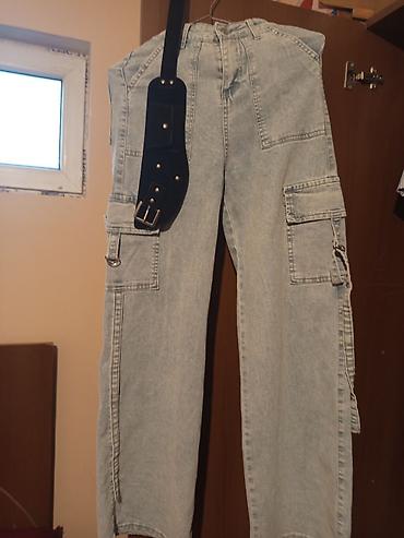 dsx çevik forma: Açıq mavi daş yuyulmuş (acid wash) denim kargo şalvar. - Yüksək bel — 1