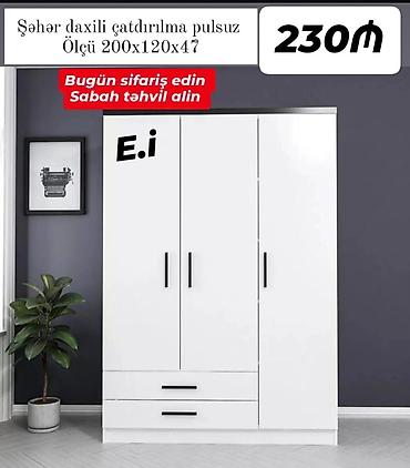 Ağ rəngdə 3 qapılı paltar şkafı - Ölçü: 200×120×47 sm - Daxildə