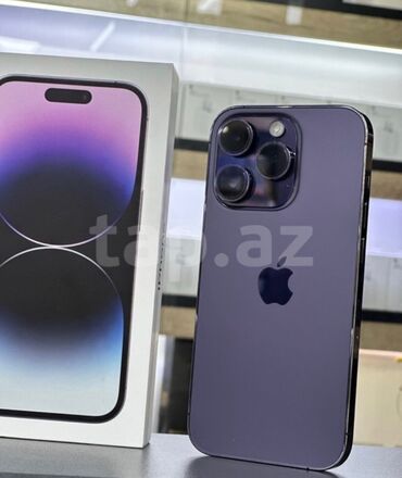 Apple iPhone: IPhone 14 Pro, 128 GB, Deep Purple, Face ID, Zəmanət, Simsiz şarj