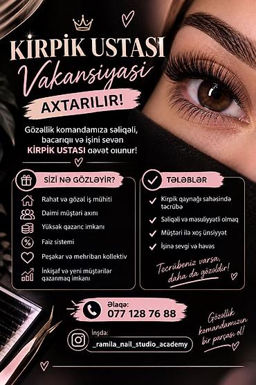 yuk ucun: Kiprik ustası tələb olunur, Faiz, Materialların təqdim olunması — 1
