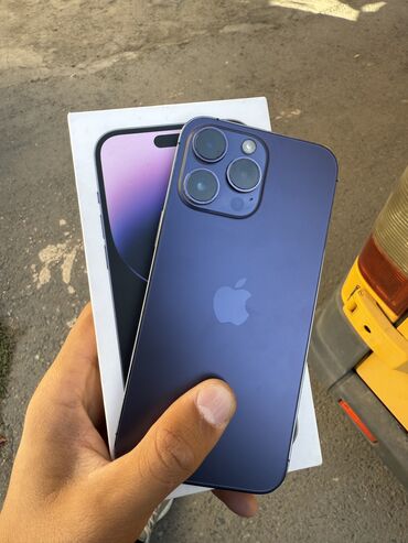 сотовые телефоны бишкек цены: IPhone 14 Pro Max, Колдонулган, 128 ГБ, Deep Purple, Коргоочу айнек, Каптама, Куту, 100 %