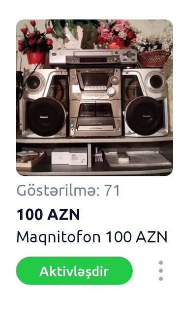 Dinamiklər və musiqi mərkəzləri: 100 manatmaqnitafon