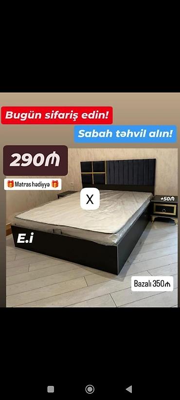 Mebel dəsti – yumşaq başlıqlı ikinəfərlik çarpayı - Rəng: qara (qızılı