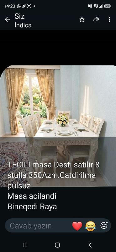 Masa dəsti – 1 masa + 8 stul - Klassik dizaynlı, oyma detallı masa və lalafo.az -da Masa dəsti – 1 masa + 8 stul - Klassik dizaynlı, oyma detallı masa və