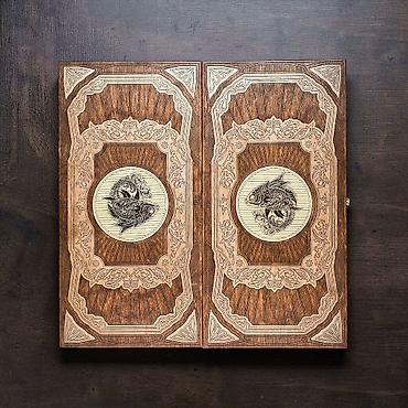 Нарды: Нарды "Роял Фиш" - Техника декора: глубокая лазерная гравировка по — 4