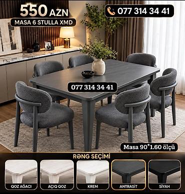 taxda stolpa: Yemək otağı dəsti – Masa + 6 stul - Ölçü: masa 90×160 sm - Komplekt — 4