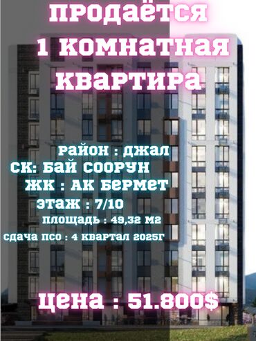 Продажа домов: 1 комната, 49 м², Элитка, 7 этаж, ПСО (под самоотделку)