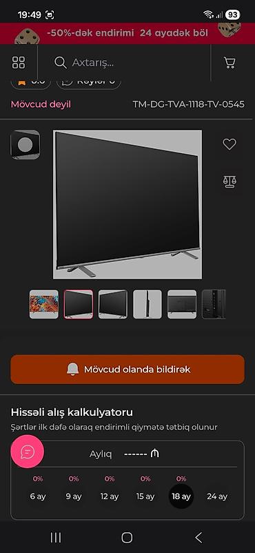 kredit noutbuklar: İşlənmiş Televizor Toshiba LED ekran 50" 4K (3840x2160) — 4