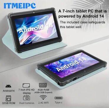 ekranı: 📱 Android 14 Planşet – 7 düymlük HD IPS ekran, 4GB RAM + 32GB Yaddaş!