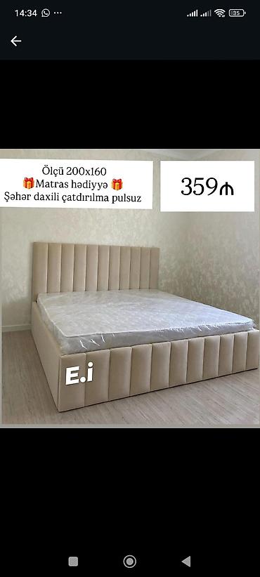 Mebel: Yumşaq başlıqlı iki nəfərlik çarpayı Ölçü: 200 x 160 sm