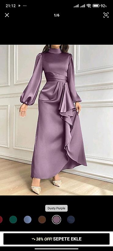 qar qız geyimi: Zərif axşam/gecə libası – Dusty Purple rəng - Uzun, axıcı ətəkli — 1
