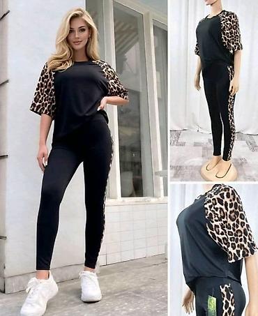 essence stvari: Damski komplet za svaki dan – majica i helanke u crnoj boji sa leopard — 1