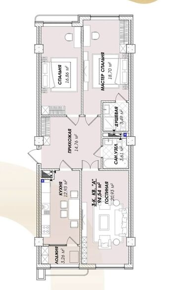 3комнатный: 3 комнаты, 97 м², Элитка, 12 этаж, ПСО (под самоотделку)